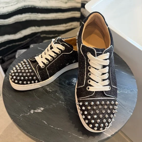 Christian Louboutin Vieira 2 Black Silver Spiked Sneakers 36 Red Bottoms - Picture 4 of 7